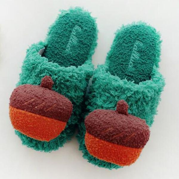 

slippers fruit cute soft plush cotton women non-slip floor indoor shoes house home furry bedroom for sh527, Black