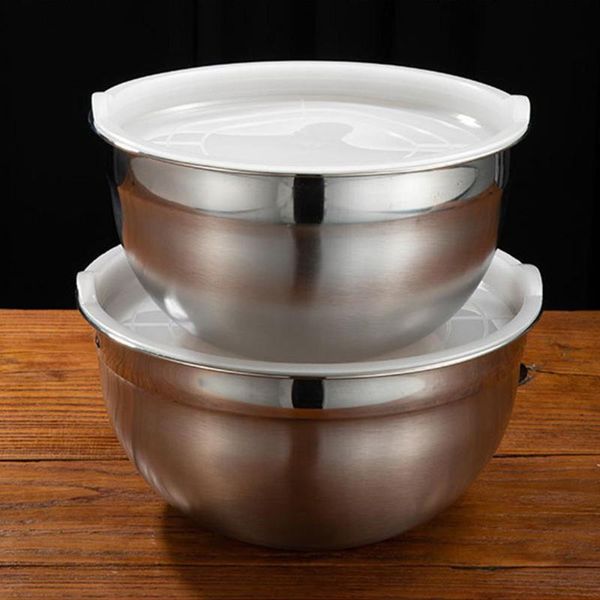 

bowls thicken stainless steel mixing bowl + lid set for beat eggs knead dough soup