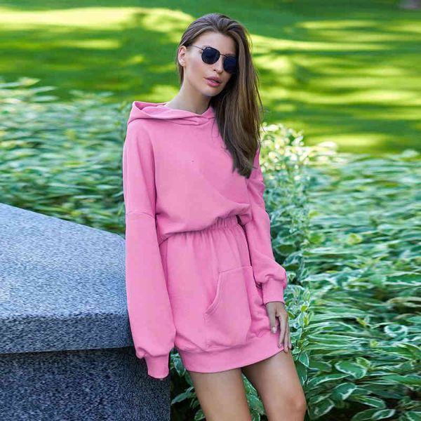 

dresses fashion loose casual mini hooded collar long sleeve high waist kangaroo pocket sport 2021 spring women dress, Black;gray