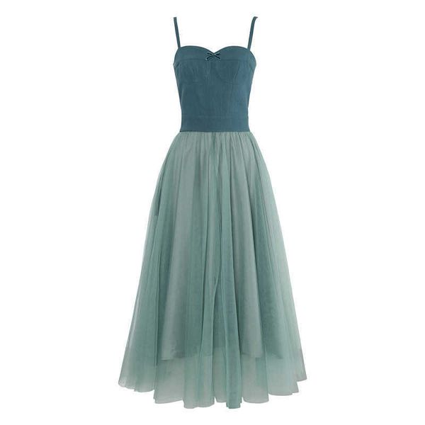

perhaps u green strap sleeveless slash neck bow patchwork mesh midi mid calf dress fit and flare ball gown summer beach d0371 210529, Black;gray