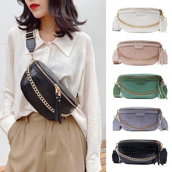 

waist bags luxury women's chest bag leather thick chain shoulder crossbody handbag female belt pouch sac designer brand