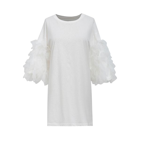 

cheerart summer oversized t shirt women short sleeve mesh cotton tees shirt femme puff sleeve korean streetwear, White