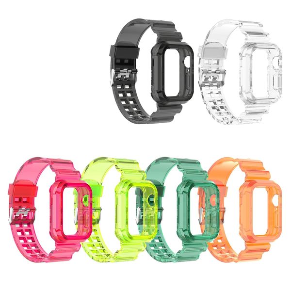 PER Apple watch 1 2 3 4 5 6 SE Clear TPU CASE Strap BANDS Unify Cover cinturino di ricambio 50 pz / lotto