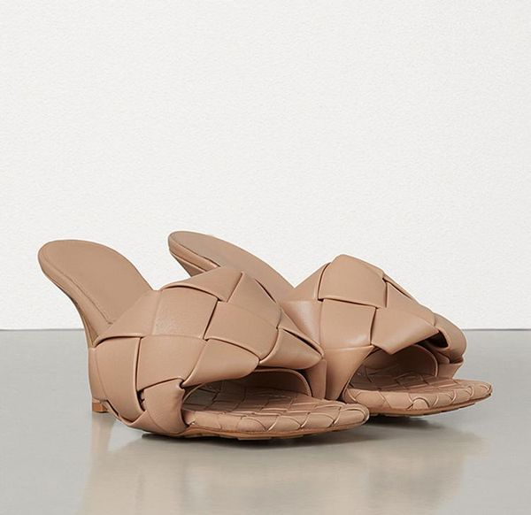 

leather square toe sandals women checkered slip on high heels slippers fashion shoes sandalia feminina, Black