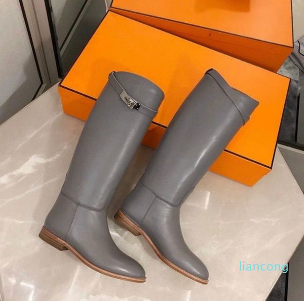 

Famous Winter Brands Buckles Women Over Knee Boots Black Gray Brown Ladies Martin Boots Flats Female Boots Combat Booties