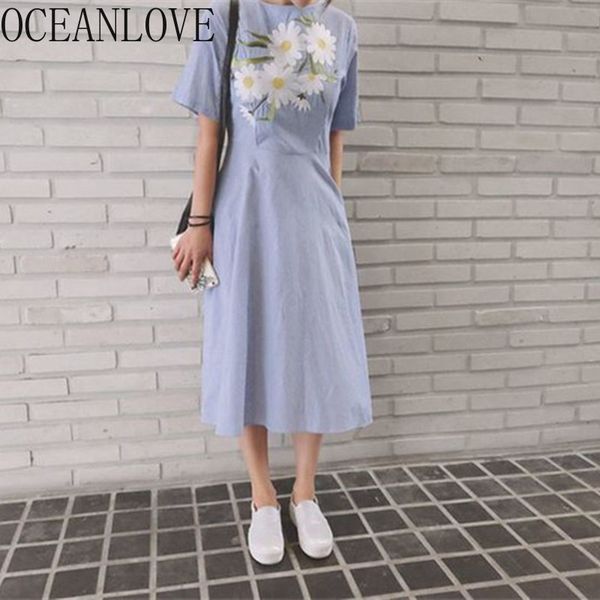 

embroidery flower women dress high waist striped vestidos mori girls summer dresses sweet korean fashion 15666 210415, Black;gray