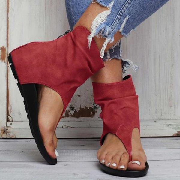 

ladies sandals clip toe flat women platform pu leather gladiator shoes summer female flip flop zipper plus size casual woman, Black