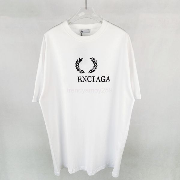 

women's t-shirt high version brand summer b home short sleeve wheat print double bb loose men's and women's same round neck f, White