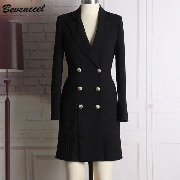 

women's suits & blazers bevenccel 2021 winter autumn blazer dress black double breasted v-neck solid plus size women outerwear, White;black