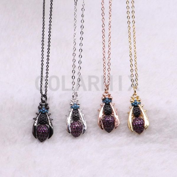 

pendant necklaces wholesale micro pave cute tiny zircon long wing bugs necklace inset jewelry chain 3748, Silver