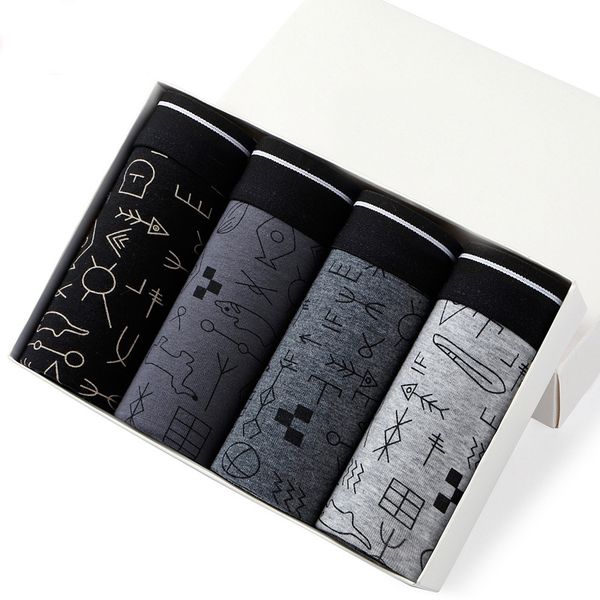 

4pcs/lot mens panties boxer print underwear cotton shorts for male couple set calecon large size underpants l-5xl, Black;white