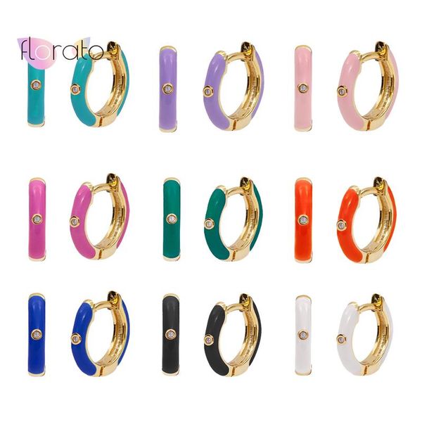 

hoop & huggie 925 sterling silver ear buckle enamel small earrings geometric statement round circle earring fashion jewelry gift, Golden;silver