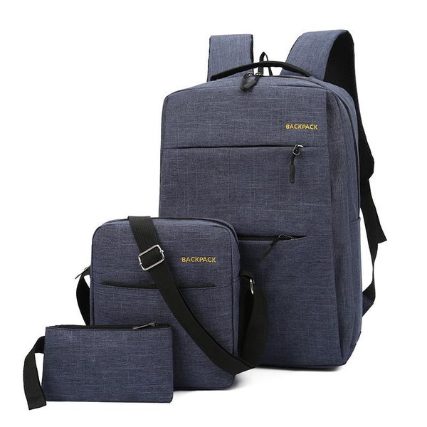 

business backpack men's korean usb charging leisure schoolbag women's simple computer bag three piece set school bags