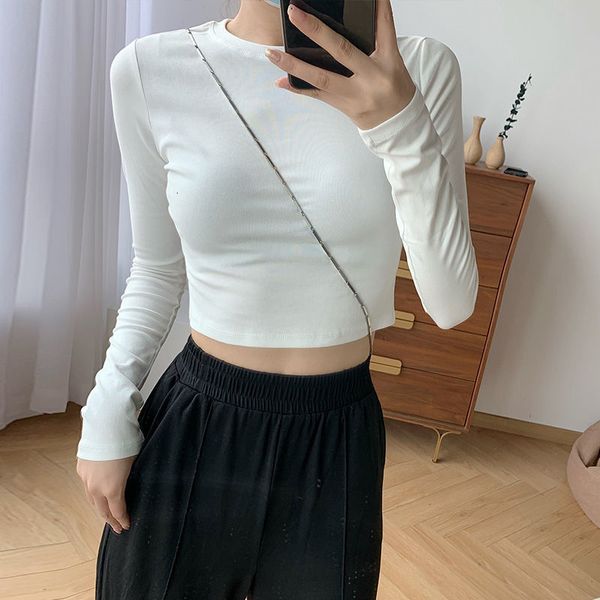 

tees t-shirt white long sleeve short 2021 early autumn bottomed shirt women's pure cotton inner t-shirt solid color top