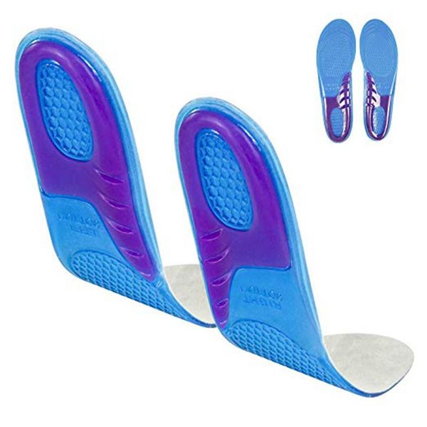 

shoes materials 1 pair gel insoles shoe inserts for walking running hiking ortics men women cushion soles arch support massaging flat feet, Black