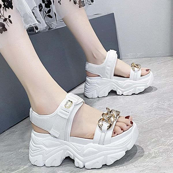 

dress shoes women platform sandals wedges metal chain beach woman shoe fashion female thick bottom footwear outdoor 2021 summer, Black