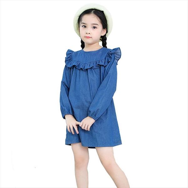 

autumn girl long sleeve denim dress a line cute children ruffle dresses sweet kids girls clothes for 6 8 10, Red;yellow