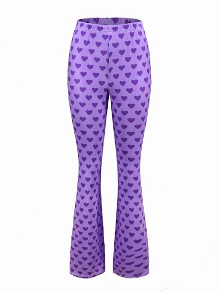 

allover heart print flare leg pants o5f1#, Black;white