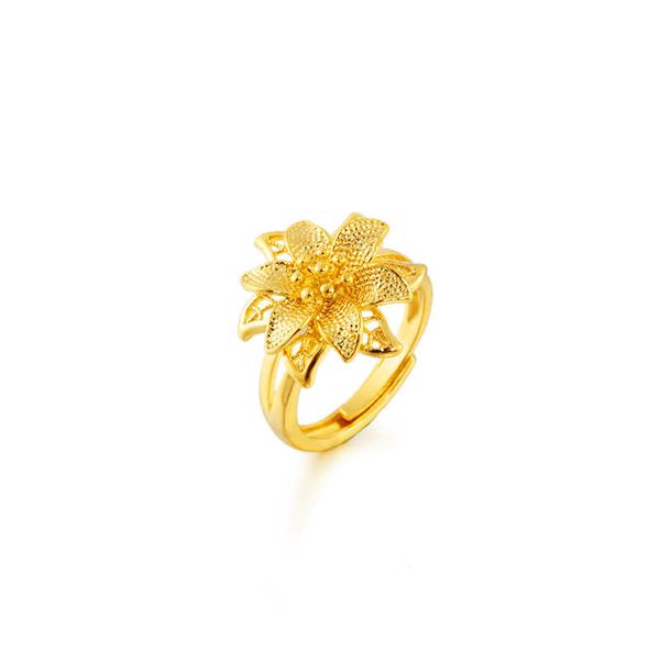 

women's hollow flower 24k gold plated cluster rings njgr01 fashion wedding gift women yellow gold plate jewelry ring, Golden;silver