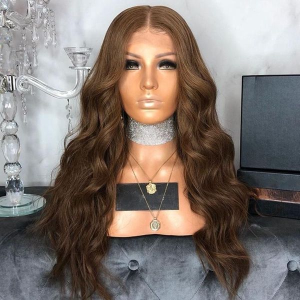 

synthetic hair lace front wig long curly wavy brown glueless with baby heat resistant fiber1, Black