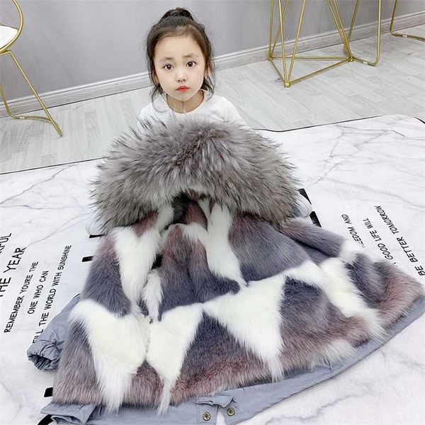 

-20 degee 4 6 8 10 12 years children kids girls furs hooded coats outerwear winter jackets long parkas teenage warm outfits 211011, Blue;gray