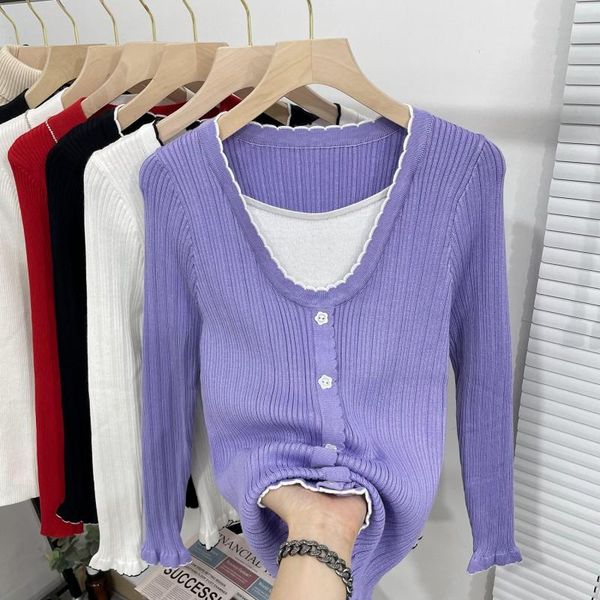 

women's sweaters purple sweet knitted korean style fashion pullovers for ladies autumn winter 2021 clothing sweater blouse female, White;black