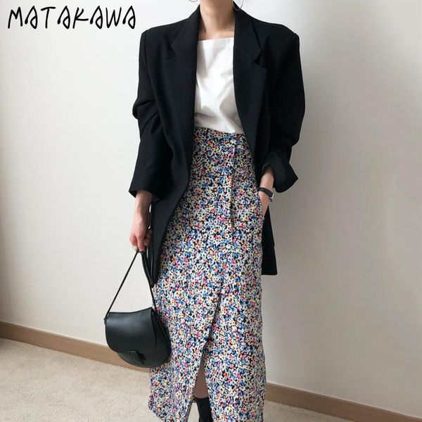 

fall 2021 women korean chic notched blazer retro french long sleeve lady suits loose long-sleeved coat women's & blazers, White;black