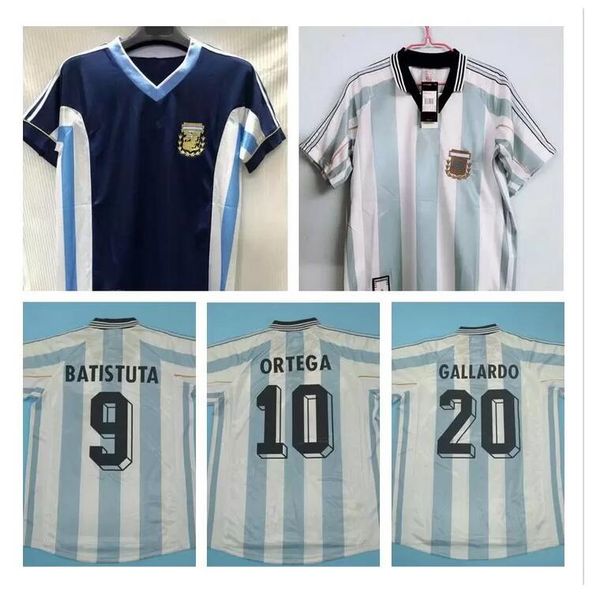 

argentina 1998 1999 retro soccer jersey home away vintage classic commemorate antique collection 98 99 football shirt batistuta ortega veron, Black;yellow