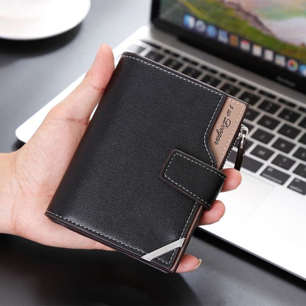 

the wallet casual wallet korean men's vertical multi-function card bag zipper buckle soft wallet, Black