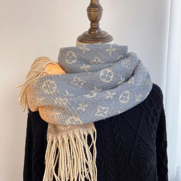 

scarves men's and women's collars imitation cashmere plaid scarf autumn/winter korean edition long thick warm 180*70cm, Blue;gray