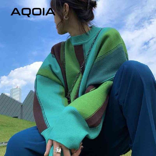 

winter oversize knit women pullover korean y2k stripe women's sweater long sleeve loose plus size female clothing sweaters 210521, White;black