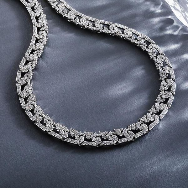 

chains 10mm hip hop rock claw setting cubic zirconia bling iced out geometric square cuban link chain necklaces for men rapper jewelry, Silver