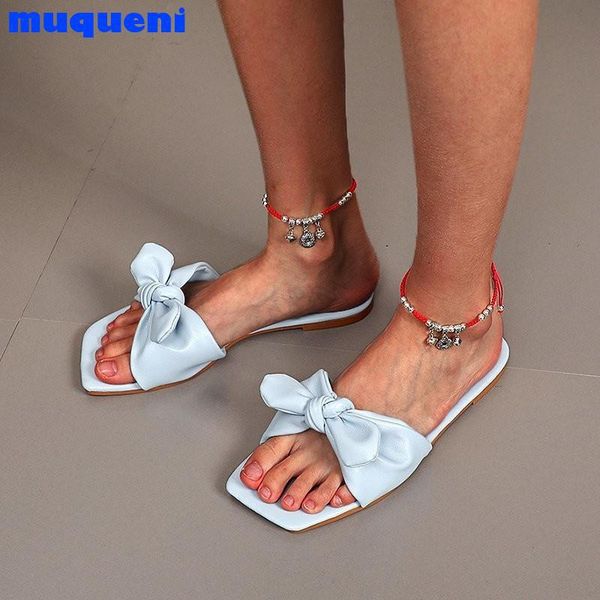 

women's bow-knot slippers big size female square open toe slides woman solid casual flat ladies 2021 summer shoes women footwear, Black