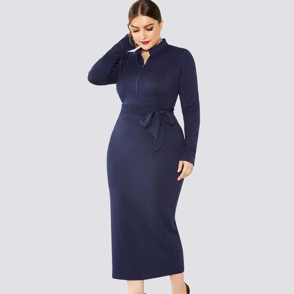 

casual dresses xl-5xl autumn large size women sweater dress winter bodycon plus long zipper female sleeve knitted, Black;gray
