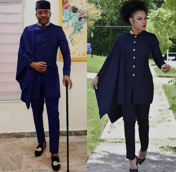

navy blue mother of the bride pants suit stand collar neck appliqued long sleeves wedding guest gowns ankle length custom made arican style, Black;red