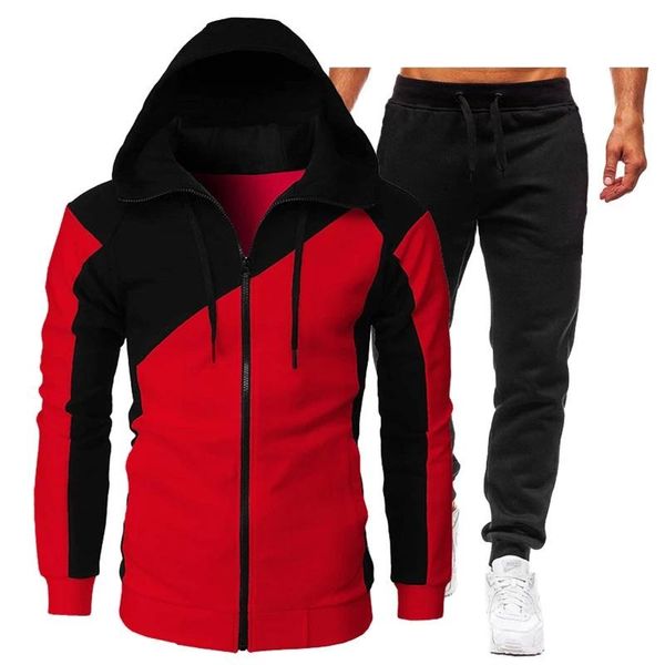 

running sets tracksuit men 2 pieces sport set sweatshirt + sweatpants sportswear zipper hoodies casual mens runing clothing gym s-2xl, Black;blue