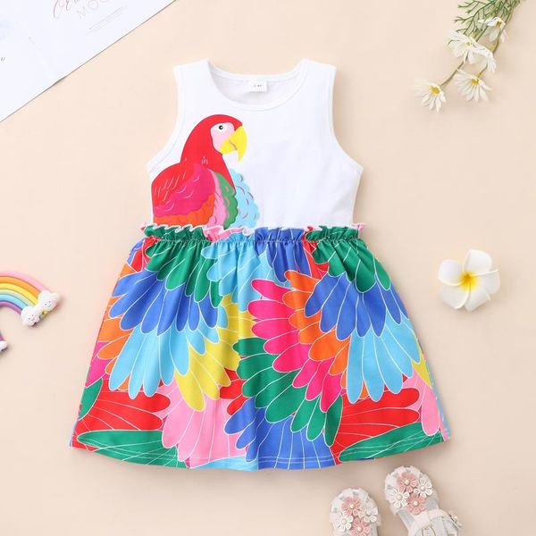 

girl's dresses summer kids baby girls dress casual sleeveless cartoon toddler children's clothing, Red;yellow