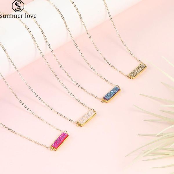 

minimalist small rectangle resin pendant necklace for women colorful glittle charms gold color chain jewelry necklaces, Silver
