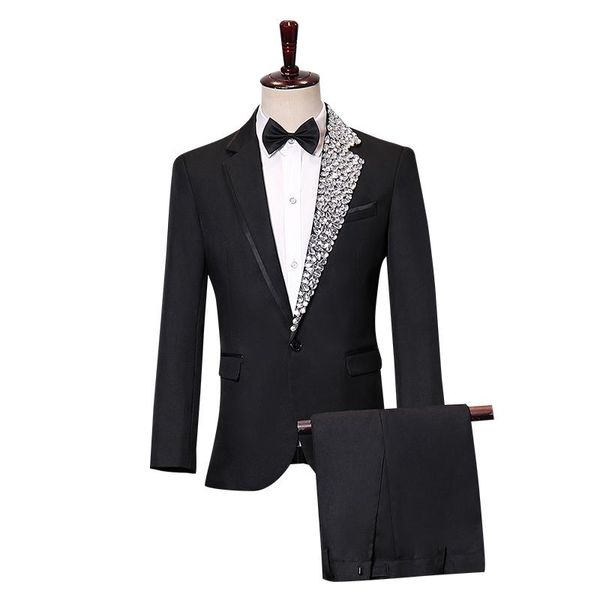 

men's suits & blazers men wedding costume male sequin singer host stage chorus dress black suit tuxedo groom for, White;black