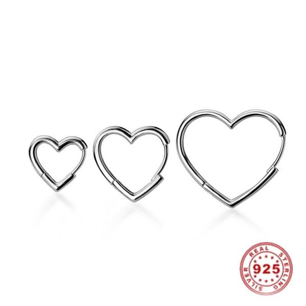 

hoop & huggie 1 pair hollow heart 925 sterling silver earrings female fashion for party winter summer trendy jewelry birthday gift, Golden;silver