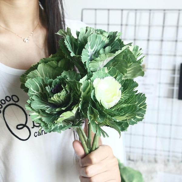 

artificial green plant cabbage branch fake silk leaves fruits home decor wedding party table decoration vase decorative flowers & wreaths