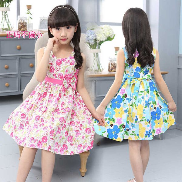 Girls colete vestido de algodão flor impressão crianças vestidos coreanos borboleta bonito princesa vestidos de festa 4 5 6 7 8 9 10 11 12 13 14 anos q0716