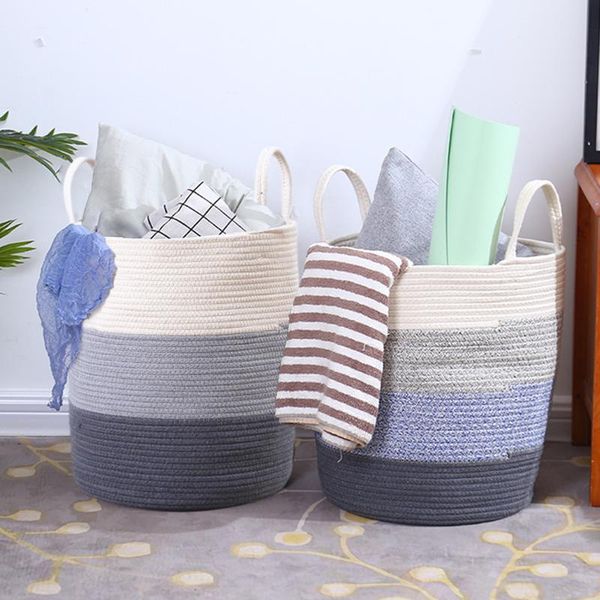 

laundry storage & organization large basket fashion woven cotton rope hamper with double handles for diaper clothing home