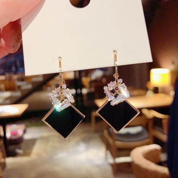 

dangle & chandelier square earings black bowknot cube crystal earring rhinestone geometric statement earrings party jewelry for women gifts, Silver