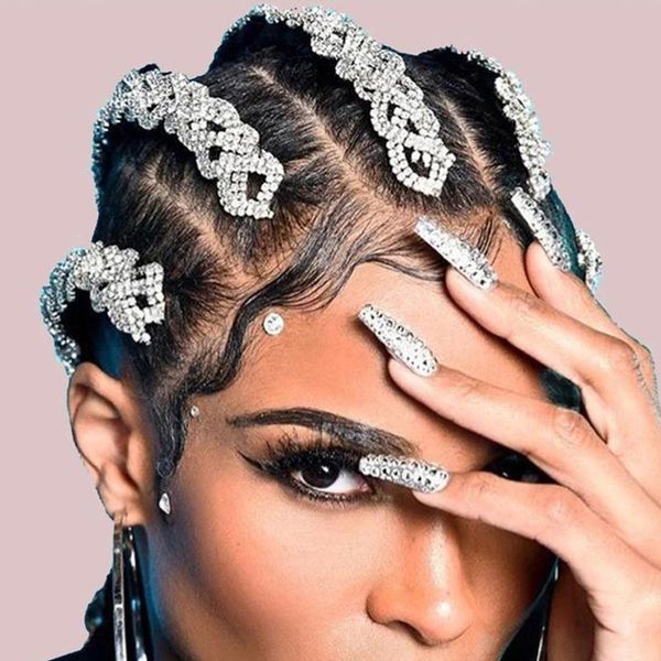 

hair clips & barrettes fashion rhinestones chain long dirty braided for women luxury wedding hairpins bridal decoration jewelry, Golden;silver