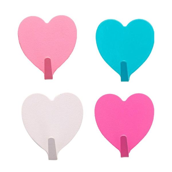 

hooks & rails 4pcs iron hook loving heart shape metal punch adhesive kitchen bathroom wall (white, rose, pink, blue for