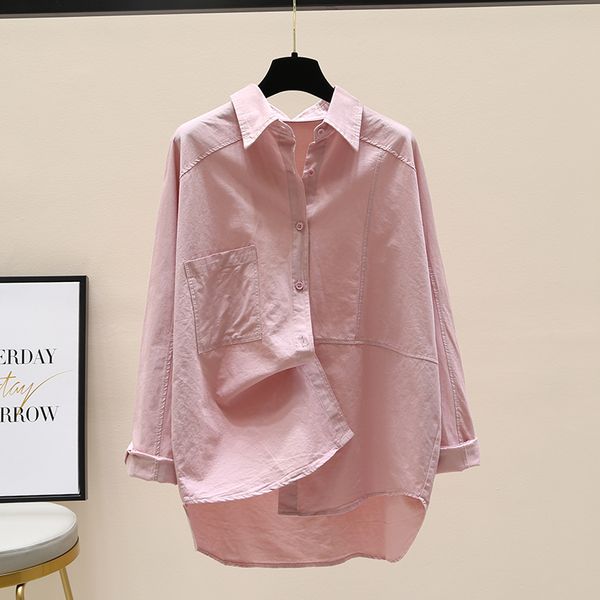 

single pocket shirt for women 2021 spring and summer new korean style blusas loose casual solid color blouse long sleeve top, White