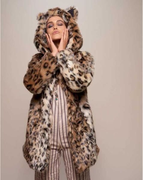

imitation fur coat listed women's wear medium and long loose fluffy leopard print 211207, Black