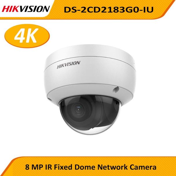 

original hikvision english 8mp ds-2cd2183g0-iu 4k wdr fixed ip ir cctv poe dome network camera with build-in mic cameras