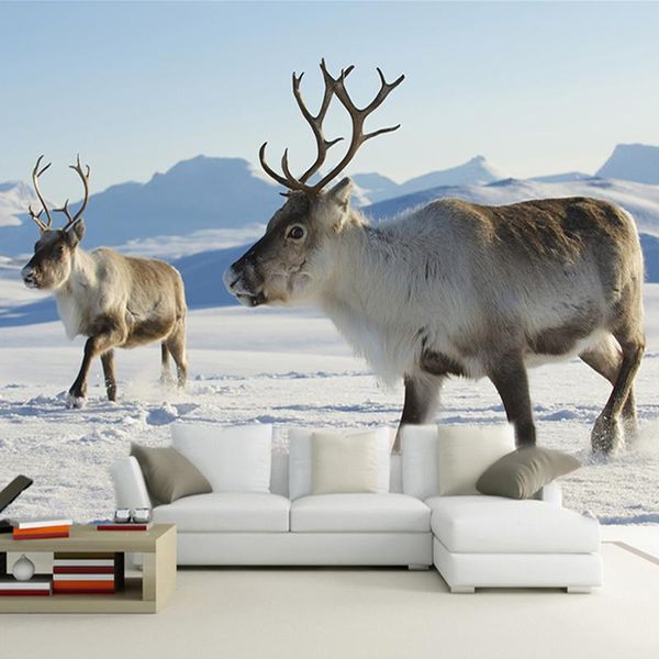 

wallpapers drop custom any size 3d wall mural wallpaper snow elk nature landscape painting bedroom decor paper deer
